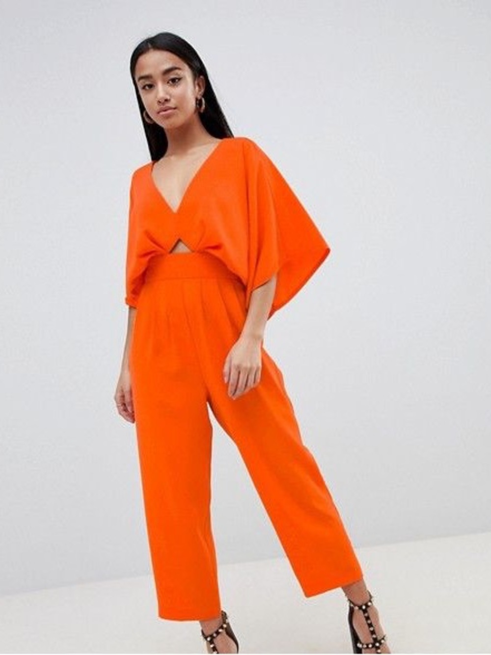 ASOS DESIGN Orange V-Neck Jumpsuit with kimono sleeves and cut out detail